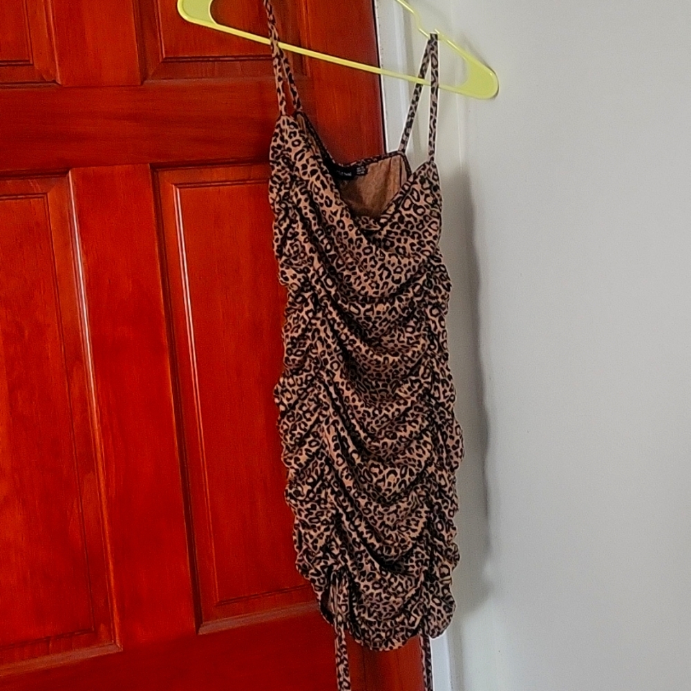 Shape Brown Leopard Print Strappy Ruched Bodycon Dress